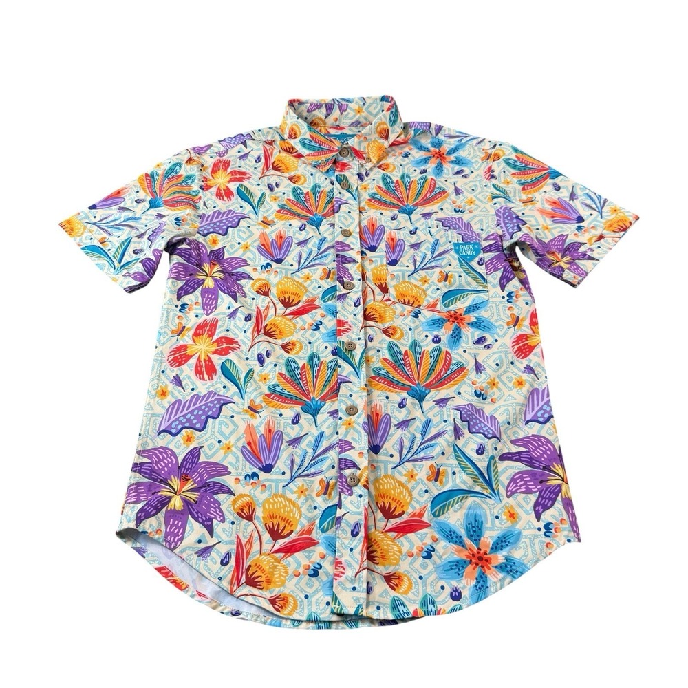 Park Candy Candy Floss AOP Men's Performance Fun Button Front Size Small